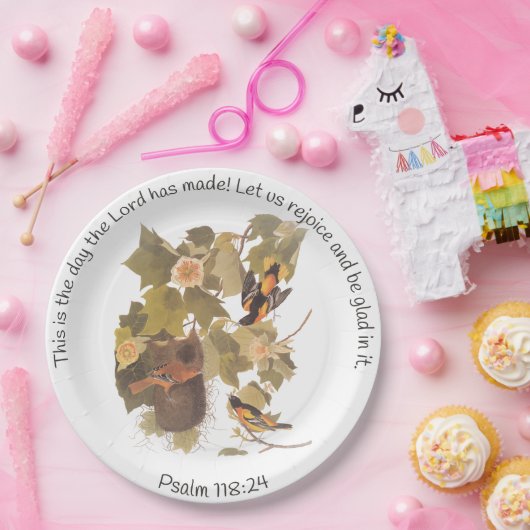 Baltimore Oriole Audubon Birds in Poplar Tree Pappteller (Party)