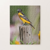 Baltimore Oriole Weibchen im Blumengarten Puzzle (Vertikal)