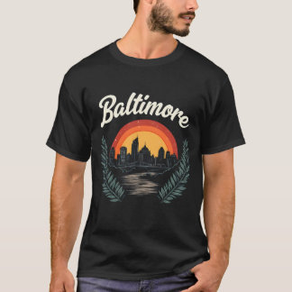 Baltimore Retro-Silhouette bei Sonnenuntergang T-Shirt