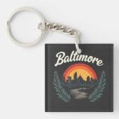 Baltimore Retro Skyline mit Sunset Schlüsselanhänger (Vorderseite)