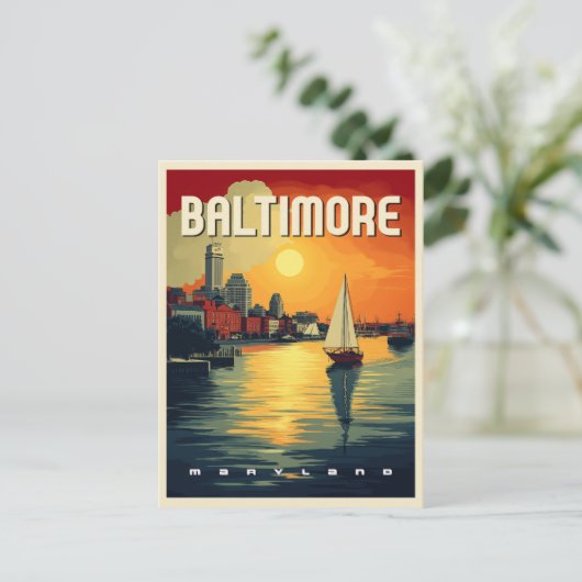 Baltimore Retro Travel Postkarte (Stehend Vorderseite)