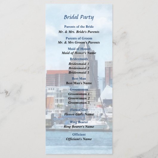 Baltimore Skyline and Harbour Wedding Program Programm (Rückseite)