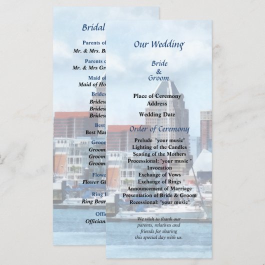 Baltimore Skyline and Harbour Wedding Program Programm (Vorne/Hinten)