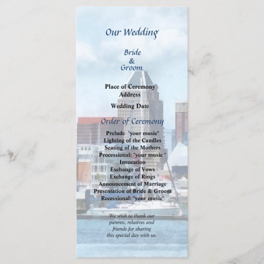 Baltimore Skyline and Harbour Wedding Program Programm (Vorderseite)