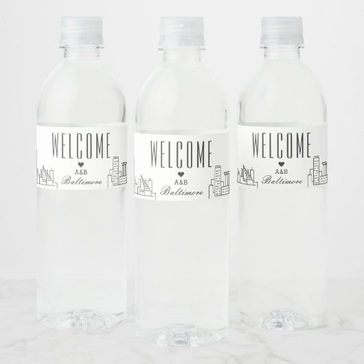 Baltimore Skyline | Begrüßungsnachricht Wasserflaschenetikett (Flaschen)