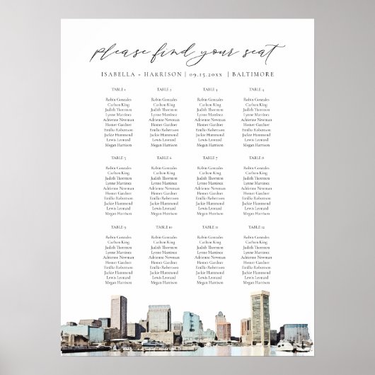 BALTIMORE Skyline Hochzeitstabelle Poster (Vorne)