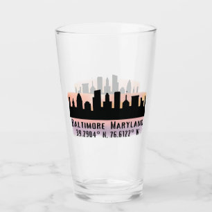Baltimore Skyline Latitude und Longitude Pint Glas
