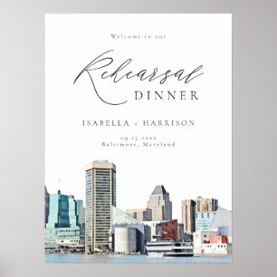 BALTIMORE Skyline Probe Abendessen Willkommenszeic Poster
