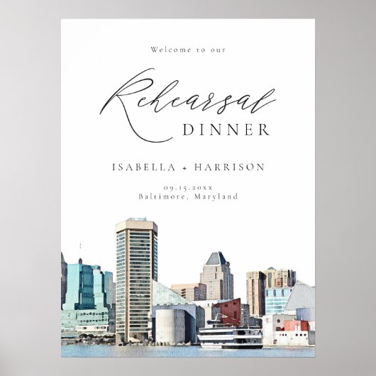 BALTIMORE Skyline Probe Abendessen Willkommenszeic Poster (Vorne)