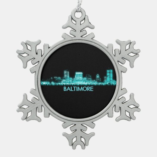 Baltimore Skyline Schneeflocken Zinn-Ornament (Vorderseite)