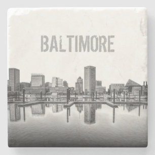 Baltimore Skyline - Schwarz und Weiß Steinuntersetzer