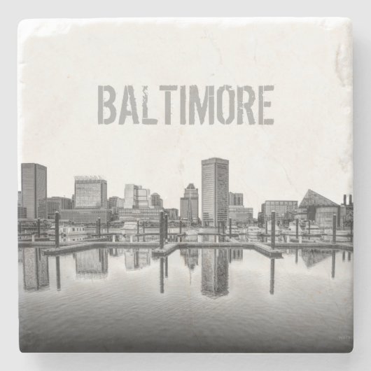 Baltimore Skyline - Schwarz und Weiß Steinuntersetzer (Vorderseite)