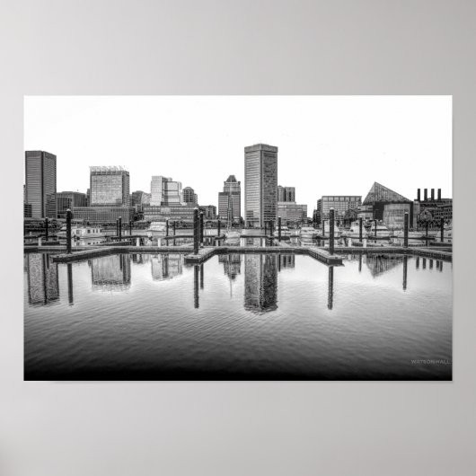 Baltimore Skyline - Schwarzweiß Poster (Vorne)