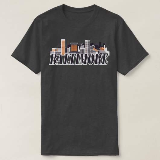 Baltimore Skyline Text Orange Black T-Shirt (Design vorne)
