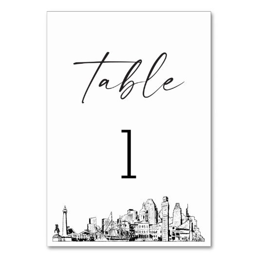 Baltimore Skyline Tischnummer 3.5x5 Card (Vorderseite)