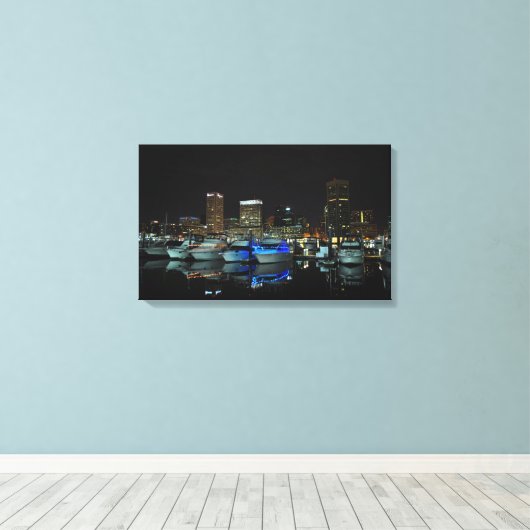 Baltimore Skyline und Boote in der Nacht Leinwanddruck (Insitu (Holzboden))
