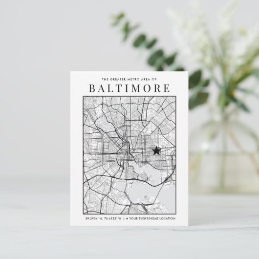 Baltimore Stadtplan + Ortsmarkierung Postkarte (Stehend Vorderseite)