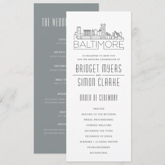 Baltimore stilisierte Skyline | Hochzeitsprogramm Einladung (Vorne/Hinten)
