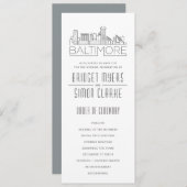 Baltimore Stylized Skyline | Hochzeitsprogramm Einladung (Vorne/Hinten)