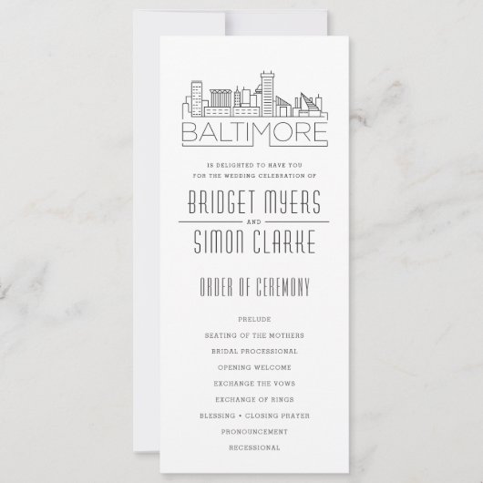 Baltimore Stylized Skyline | Hochzeitsprogramm Einladung (Vorderseite)