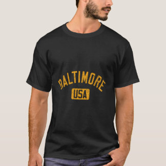 Baltimore US sa Arched Text gestört orange Druck T-Shirt