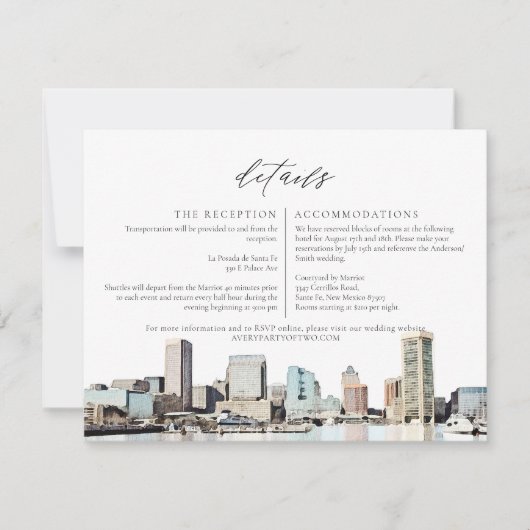 BALTIMORE Watercolor Skyline Reisedetails Karte (Vorderseite)