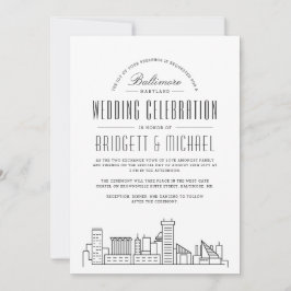 Baltimore Wedding | Moderner Deko Skyline Einladung