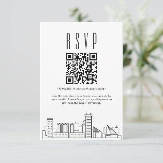 Baltimore Wedding QR Code UAWG RSVP Karte (Stehend Vorderseite)