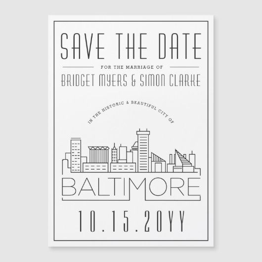 Baltimore Wedding | Stilisierte Skyline Save the D Magnetkarte (Vorderseite)