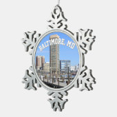 Baltimore's Inner Harbour World Trade Center Foto Schneeflocken Zinn-Ornament (Rechts)
