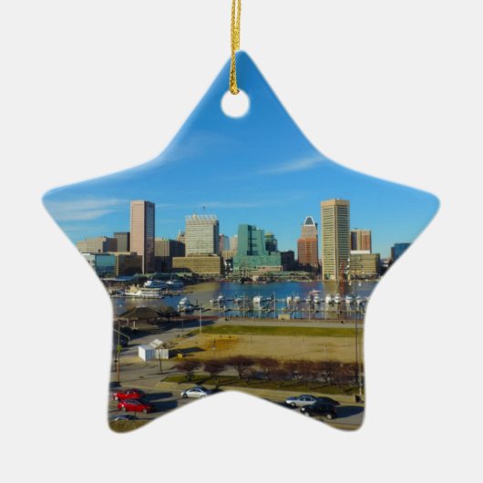 BaltimoreSkyline vom bundesstaatlichen Hügel Keramik Ornament (Vorne)