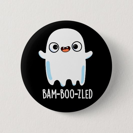 Bam-boo-zled Funny Halloween Ghost Pun Dark BG Button (Vorderseite)