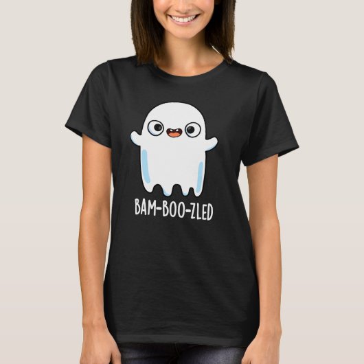 Bam-boo-zled Funny Halloween Ghost Pun Dark BG T-Shirt (Vorderseite)