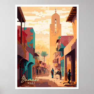 Bamako Mali Africa Art Vintage Travel Illustration Poster