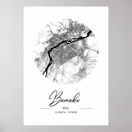 Bamako - Mali Black Water City Karte Poster