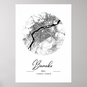 Bamako - Mali Black Water City Karte Poster