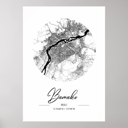 Bamako - Mali Black Water City Karte Poster (Vorne)