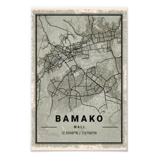 Bamako map print poster canvas | (Vorne)