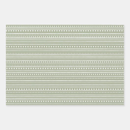 Bamanko Boho Sage Green Dots and Stripes Muster Geschenkpapier Set (Vorderseite 3)