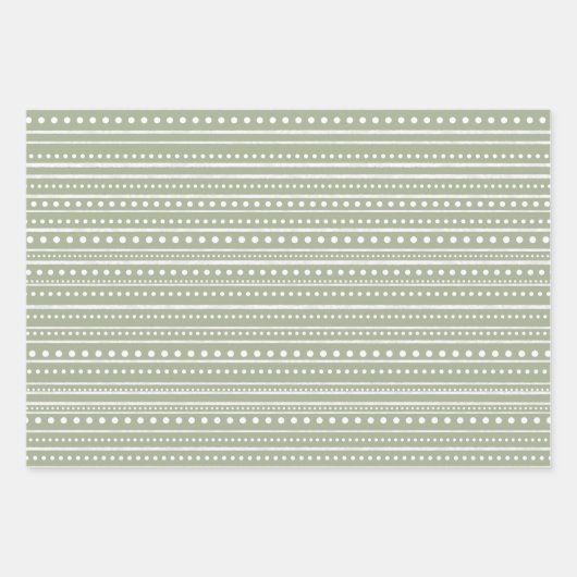 Bamanko Boho Sage Green Dots and Stripes Muster Geschenkpapier Set (Vorderseite 2)