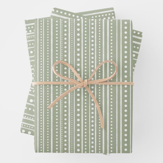 Bamanko Boho Sage Green Dots and Stripes Muster Geschenkpapier Set (Beispiel)