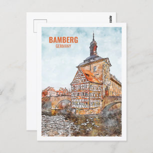 Bamberg Deutschland Berühmter Platz Wasserfarben Postkarte