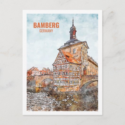 Bamberg Deutschland Berühmter Platz Wasserfarben Postkarte (Vorderseite)