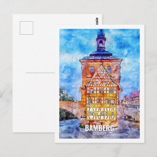 Bamberg Deutschland Reiseort Wasserfarbe Postkarte (Vorne/Hinten)