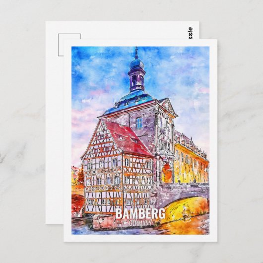 Bamberg Deutschland Travel Place Watercolor Postkarte (Vorne/Hinten)