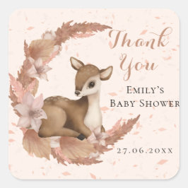 Bambi & Blume Pastel Pink Babydusche Vielen Dank Quadratischer Aufkleber
