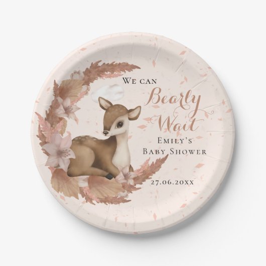 Bambi mit Blume Stars Cloud Baby Dusche Pappteller (Vorderseite)