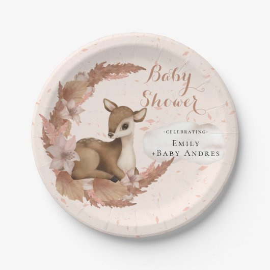 Bambi mit Blume Stars Cloud Baby Duschpapier P Pappteller (Vorderseite)