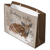 Bambi Rotwild-Wasserfarbe personalisiert Große Geschenktüte (Rückseite Schrägansicht)