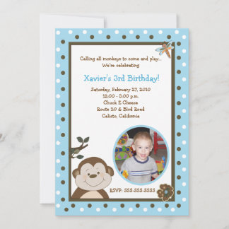 Bambino Monkey 12x18 Blue FOTO Geburtstag Einladung